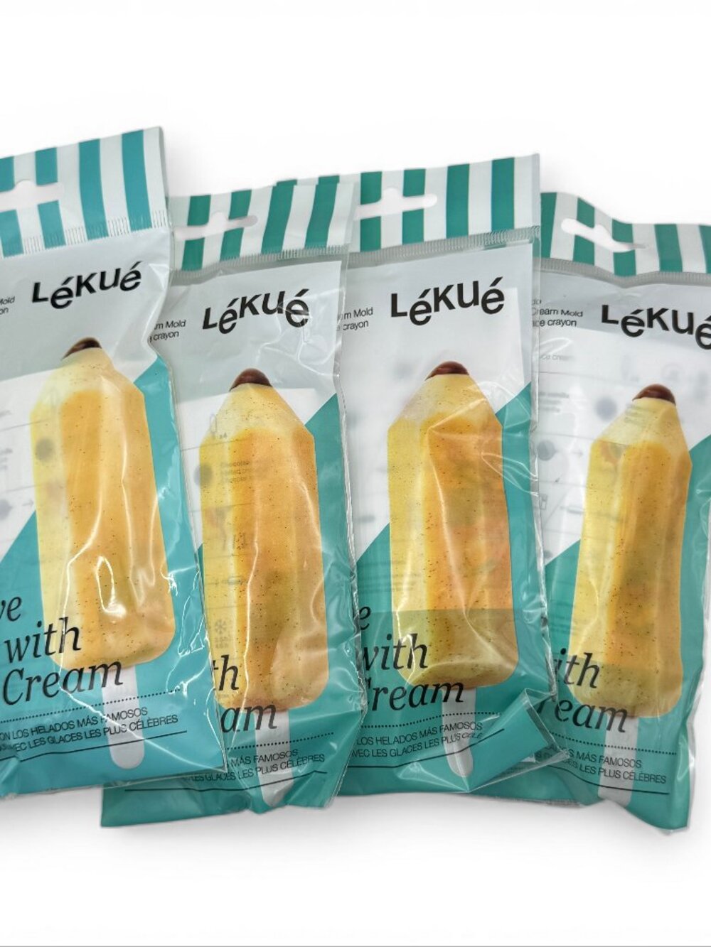 4 Pack Lekue Pencil Ice Cream Mold 50mL Flexible Stackable Platinum Silicone